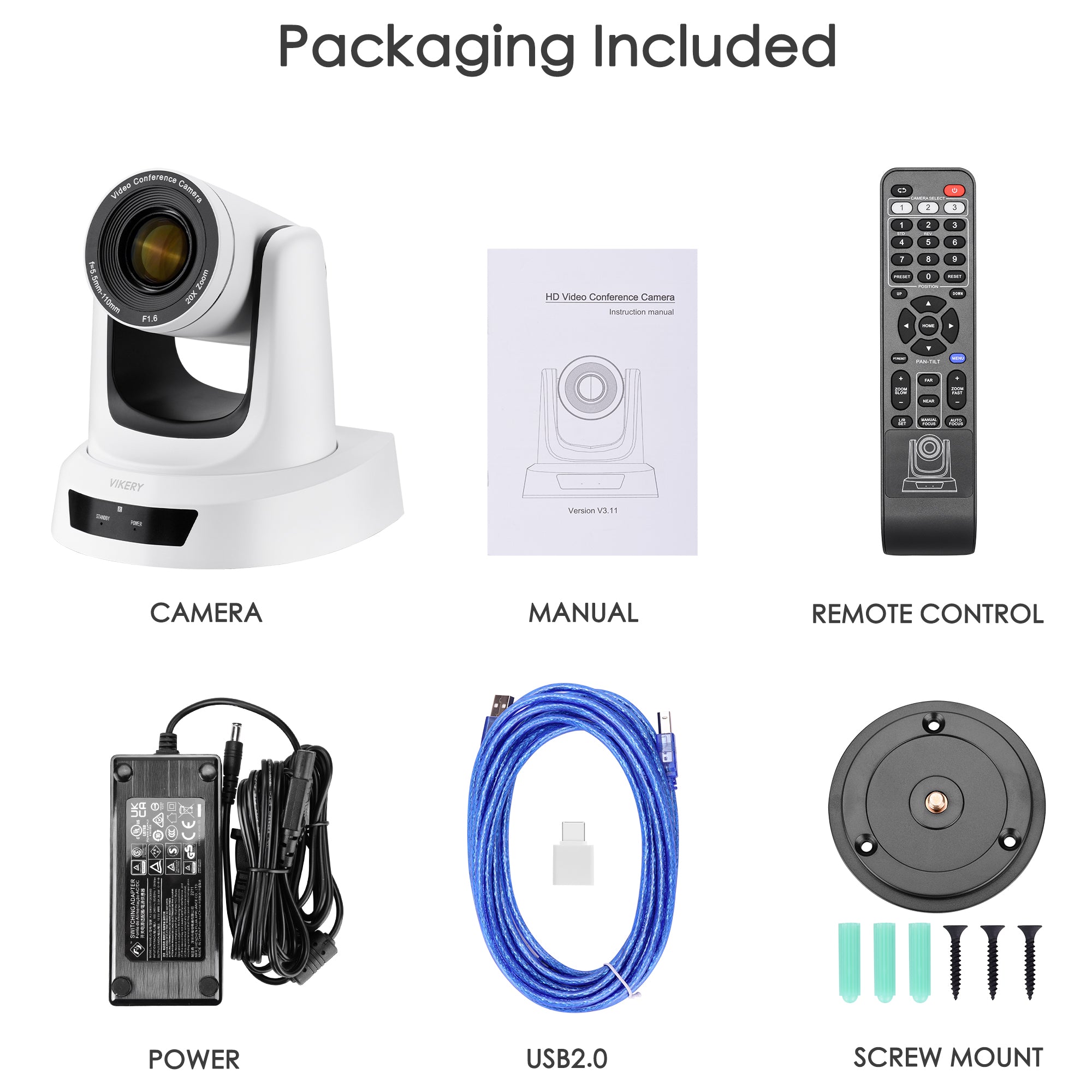 Vikery HDMI 20X optical camera USB 3G SDI for church live conference concert live live streaming OBS wirecast youtube tiktok facebook etc White